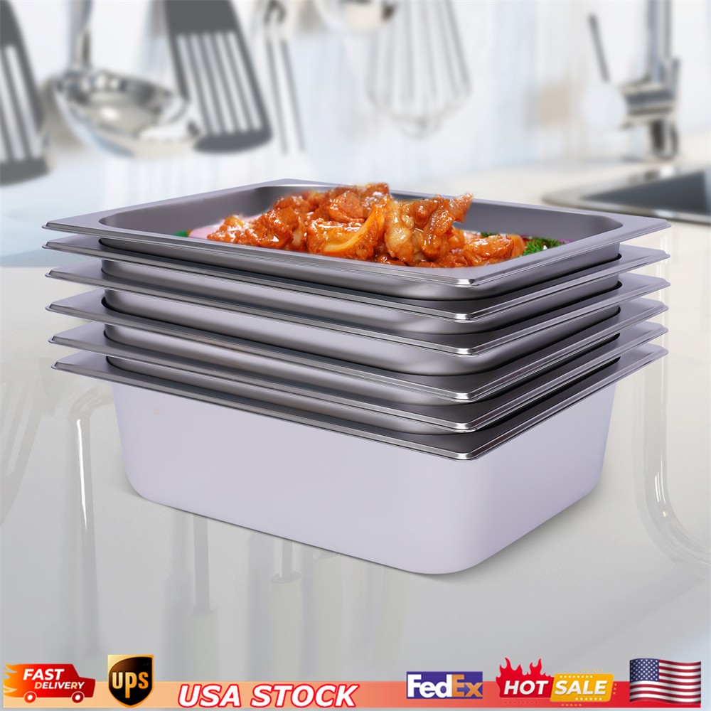 6 Pack 4″ Deep Steam Table Pans Hotel Buffet Food Prep Pan 201 Stainless Steel