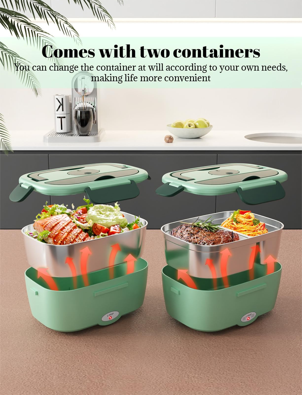 Sitlais Electric Lunch Box for Adults – Fast Heating Portable Light Green