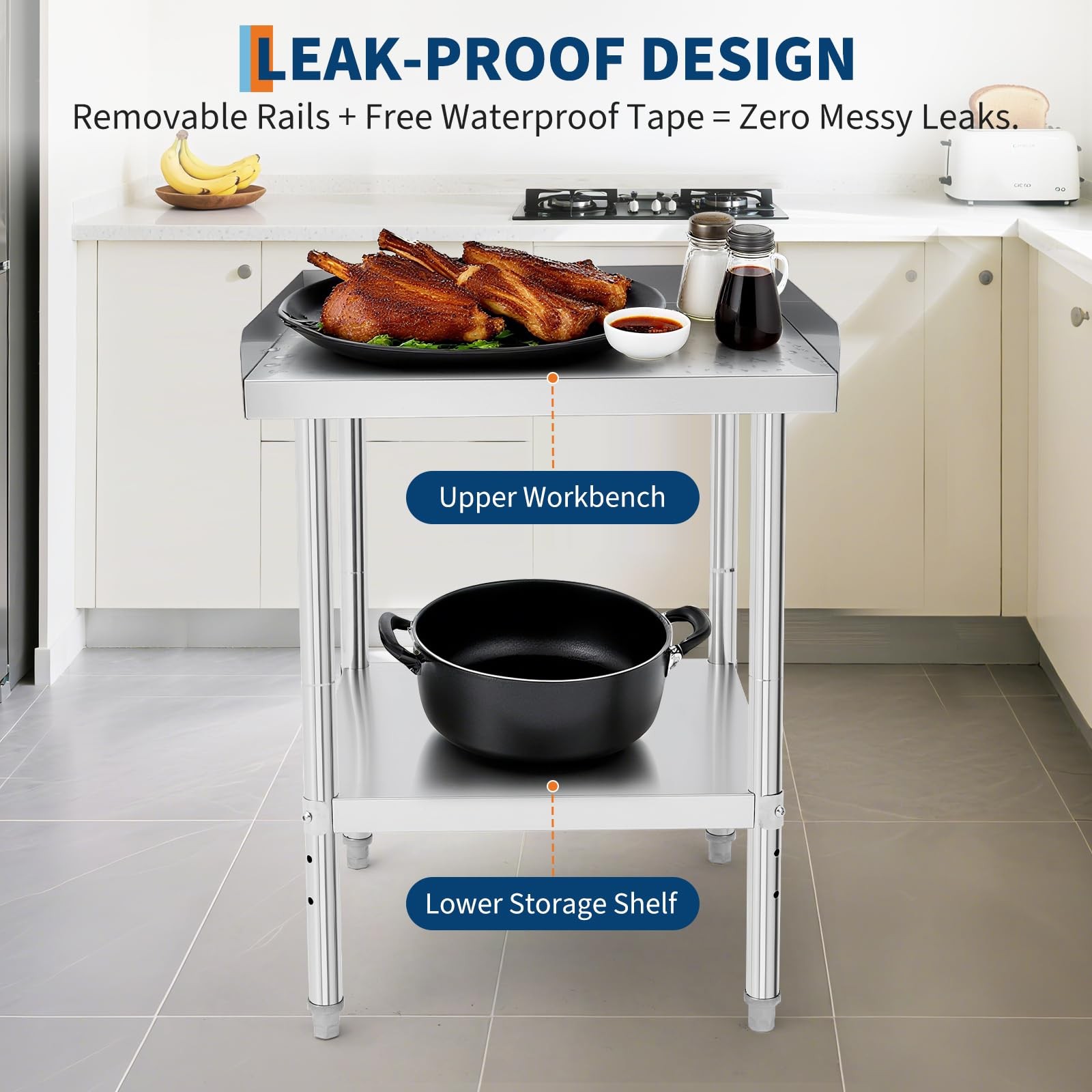 28×24 inch Stainless Steel Work Table ,2-Tier Commercial Kitchen Food Prep Table