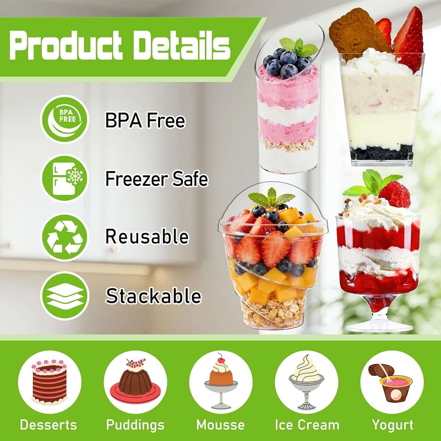 160 Pcs 5 oz Plastic Dessert Cups with Dome Lids and Spoons, Disposable Goblet