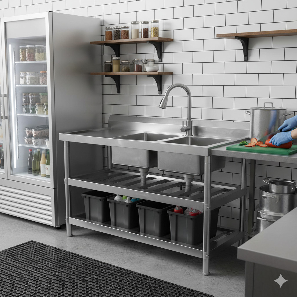 Freestanding Stainless Steel Utility Sink with Cabinet Pull-Out Faucet