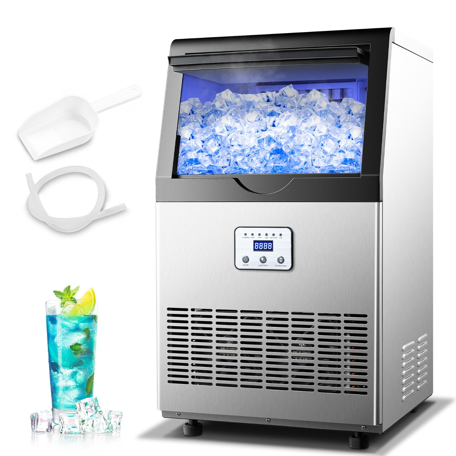 110lbs Built-in Commercial Ice Maker Stainless Steel Bar Restaurant Cube Machine