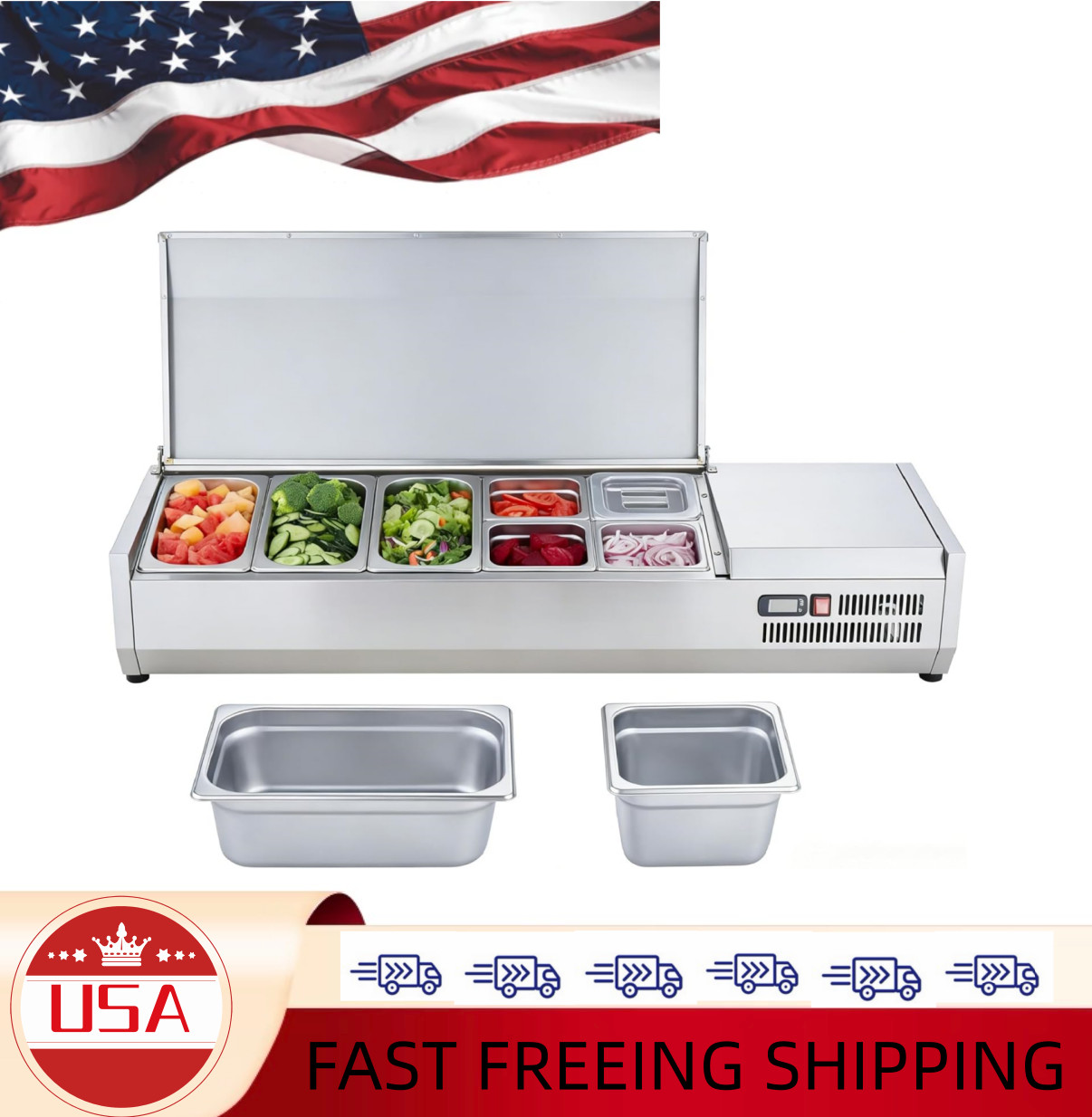 ⚡140W Refrigerated Condiment Prep Station, Commercial Countertop Condiment Stati