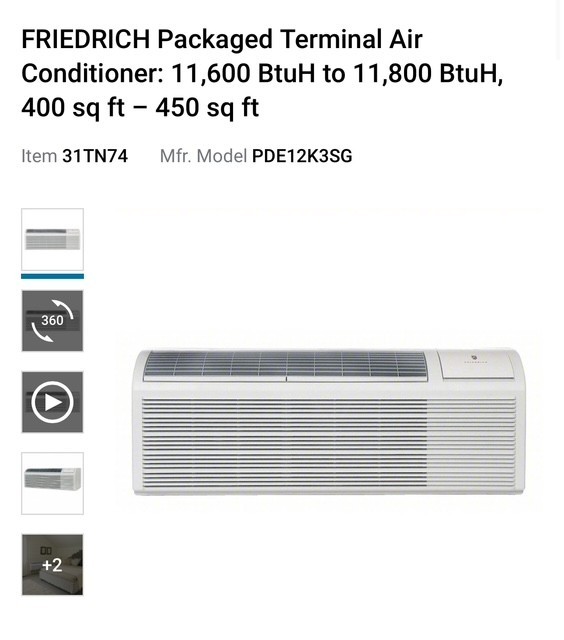 Friedrich PDE12K3SG Packaged Terminal Air Conditioner 230/208V, 11600 BTU Cool