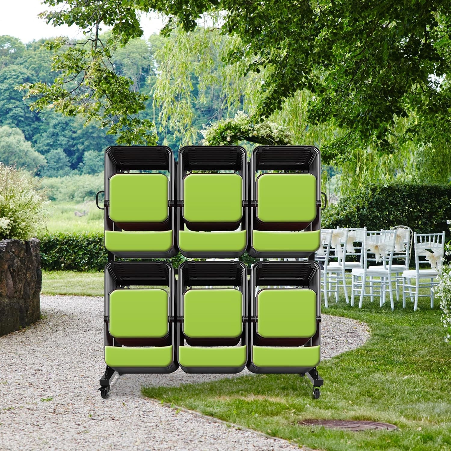 Folding Chair Cart Storage Rack w/ Wheels for 80 Chairs of 800Lbs w/ Rain Cover