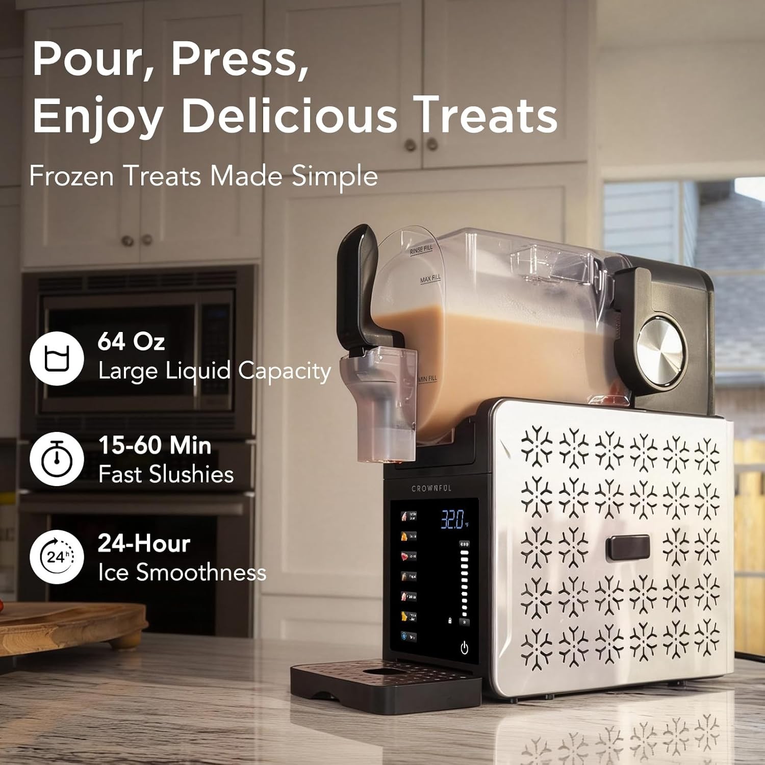 CROWNFUL Slushie Machine for Home, 101Oz (64Oz Liquid Fill) Frozen Drink Maker,