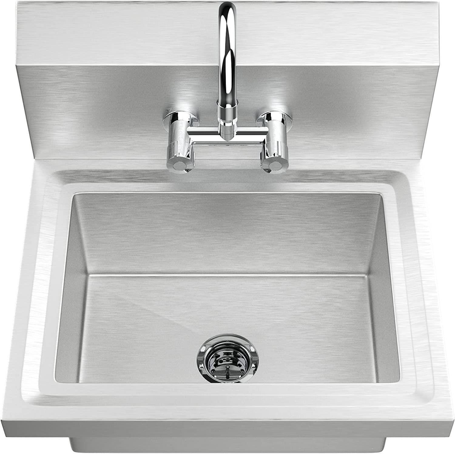 Hand Wash Sink Restaurant Stainless Steel Commercial Hand Basin w/Drain Strainer
