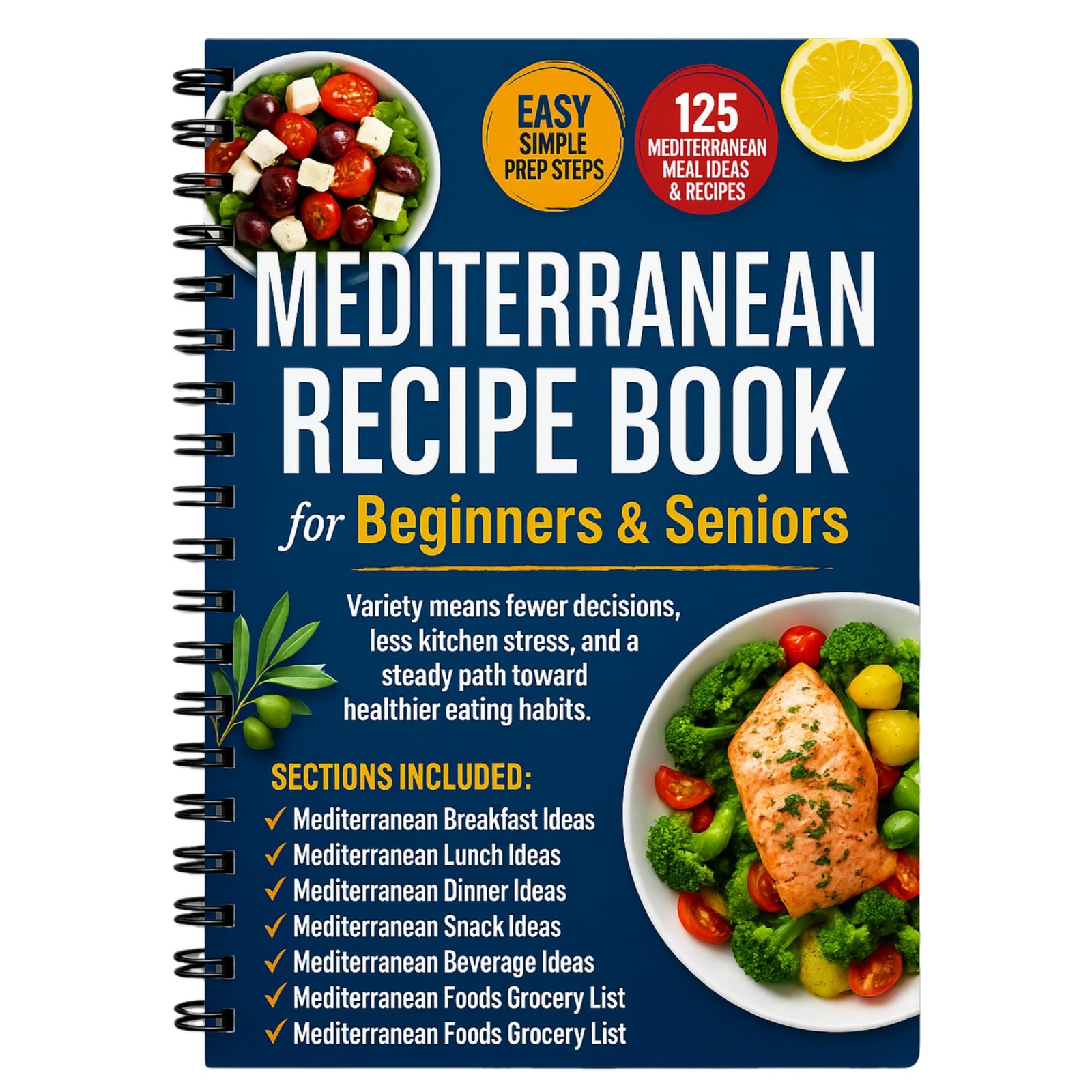 Simple & Easy Mediterranean Diet Cookbook for Beginners 8.5 x 11 inches, Blue