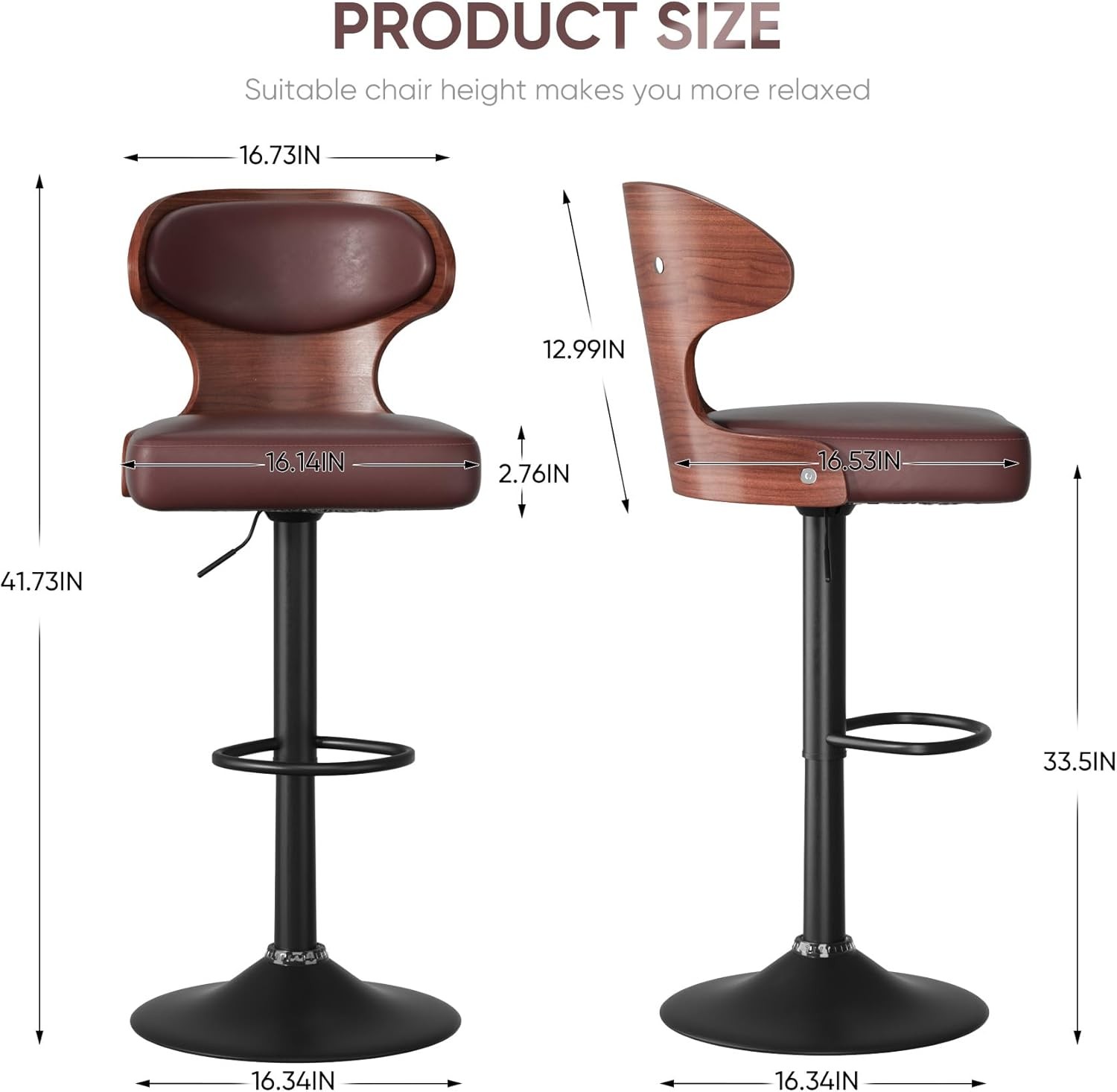 Bar Stools Set of 2 Seat Adjustable Height 24.5-33.5IN – Bentwood Swivel