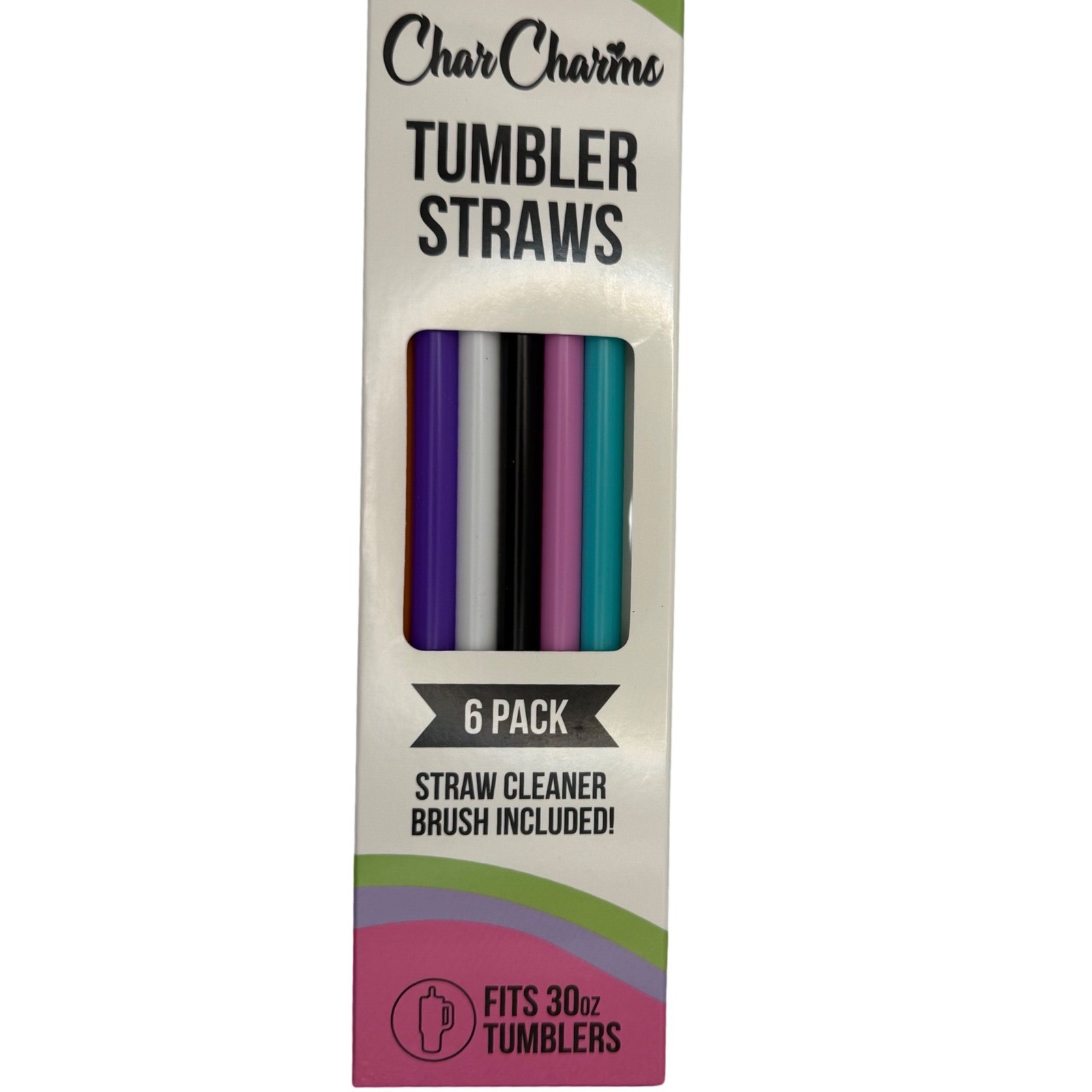 Char Charms Straws 6 Pack Cleaner Brush Included Fits 30oz Tumble