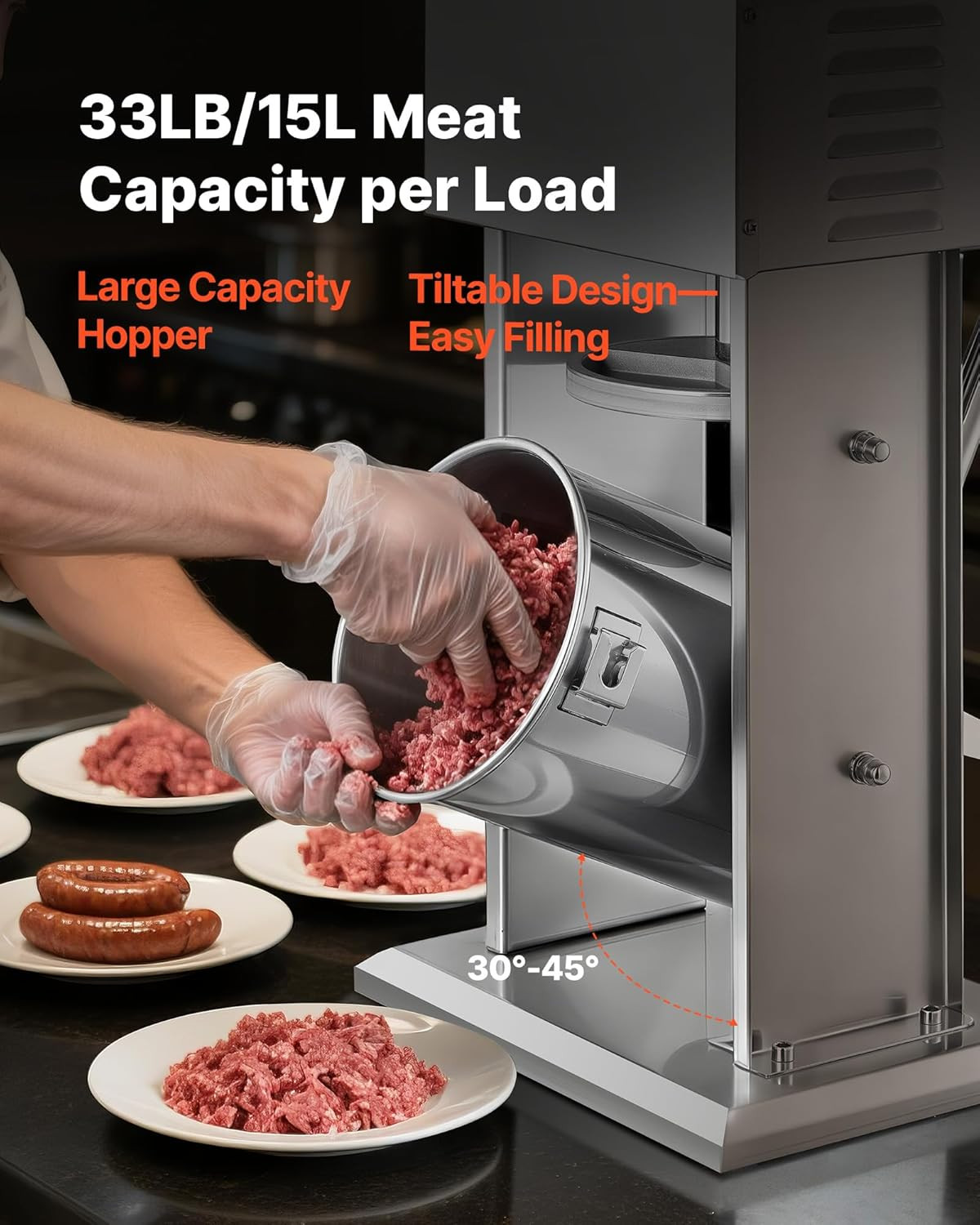 Electric Sausage Stuffer, 33 LBS / 15 L Vertical Meat Stuffer, Stepless Speed Co