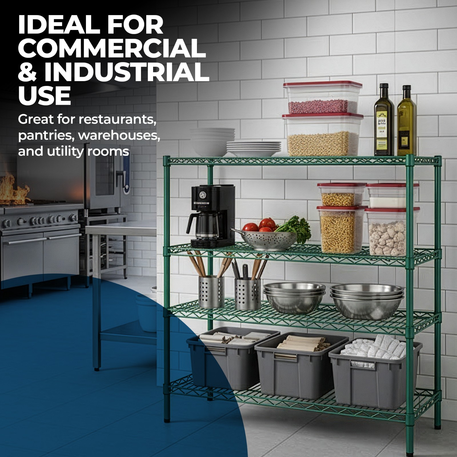 Commercial Epoxy Green Posts for Wire Shelving – Set of 4 Poles