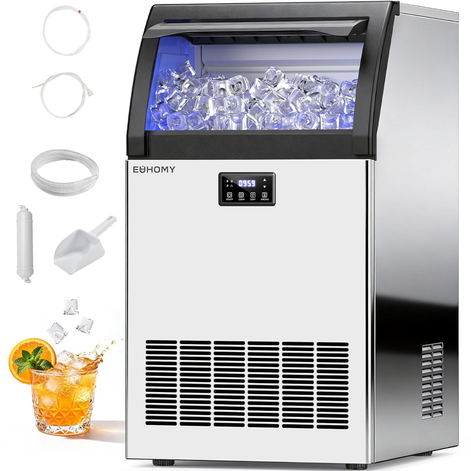 Gourmet Ice Maker Machine, 120Lbs/24H, Freestanding for Home/Bar/Cafe/Restaurant