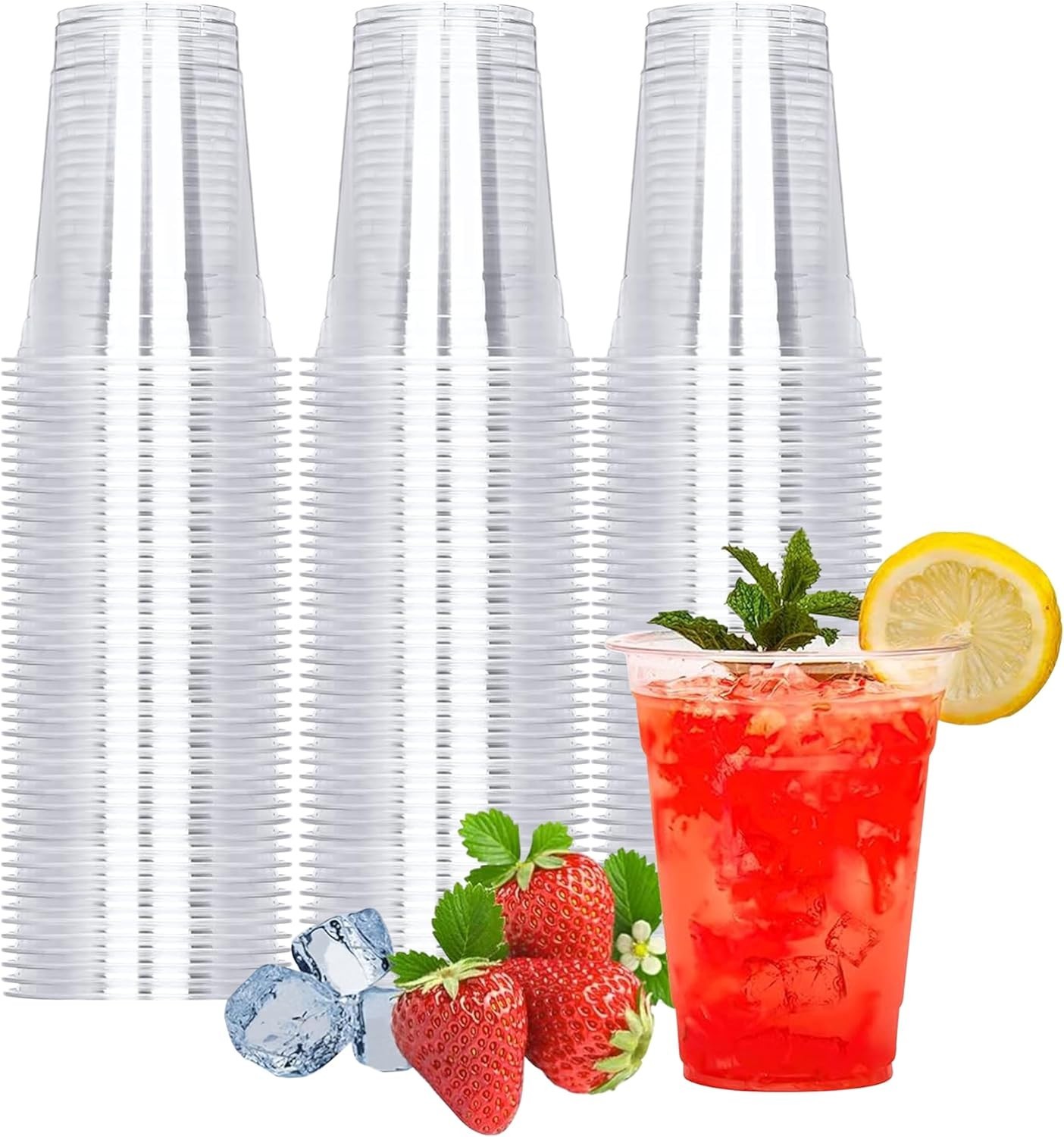 100 Count – 16 Ounce Plastic Cups, Ice Coffee Cups To Go – Crystal Clear PET …
