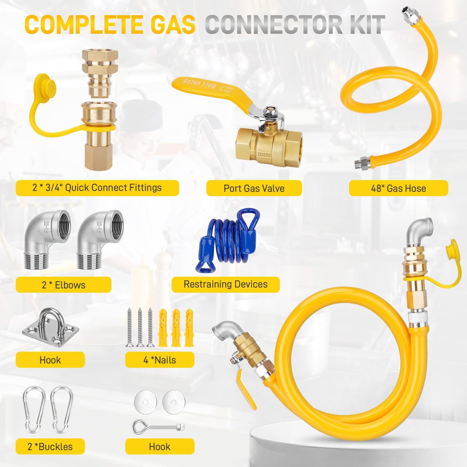3/4″×48″ Gas Hose Connector Kit W/3/4 Quick Connect 1675KIT48 Safety System CSA