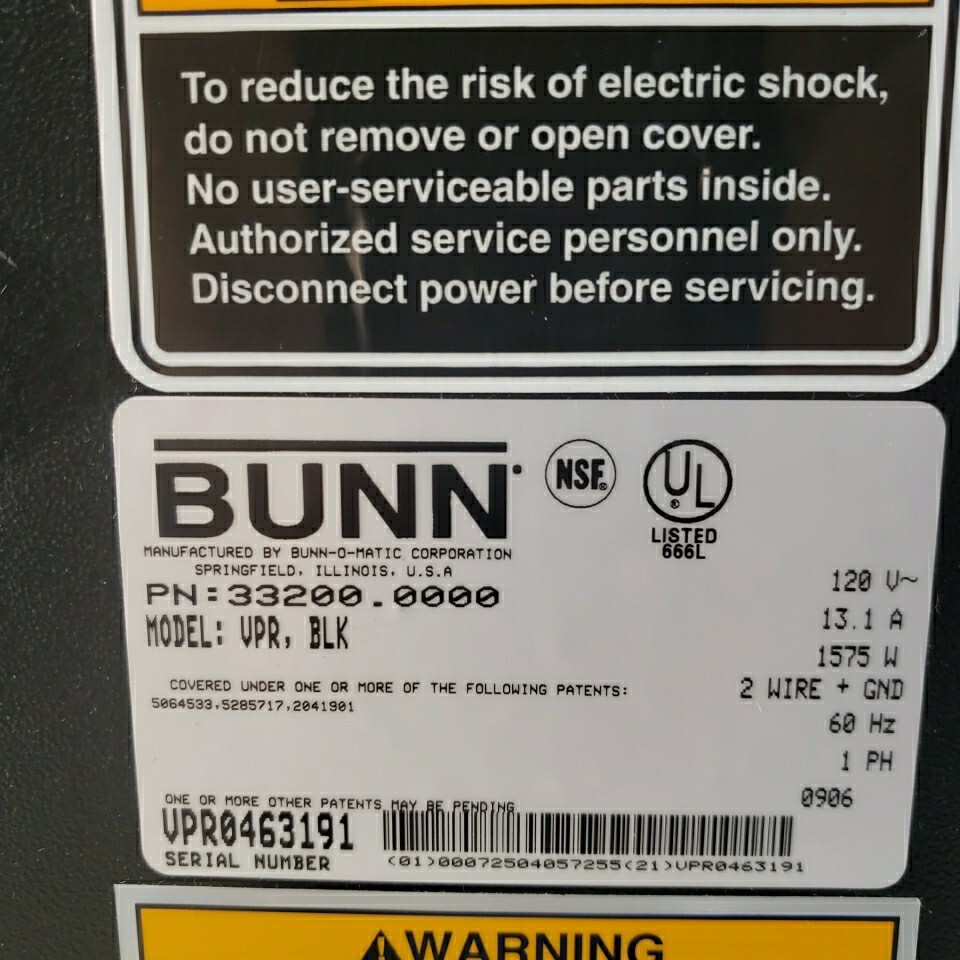 BUNN VPR 33200-0000 2 Pots & 2 Hot Plates- MISSING FILTER HOLDER