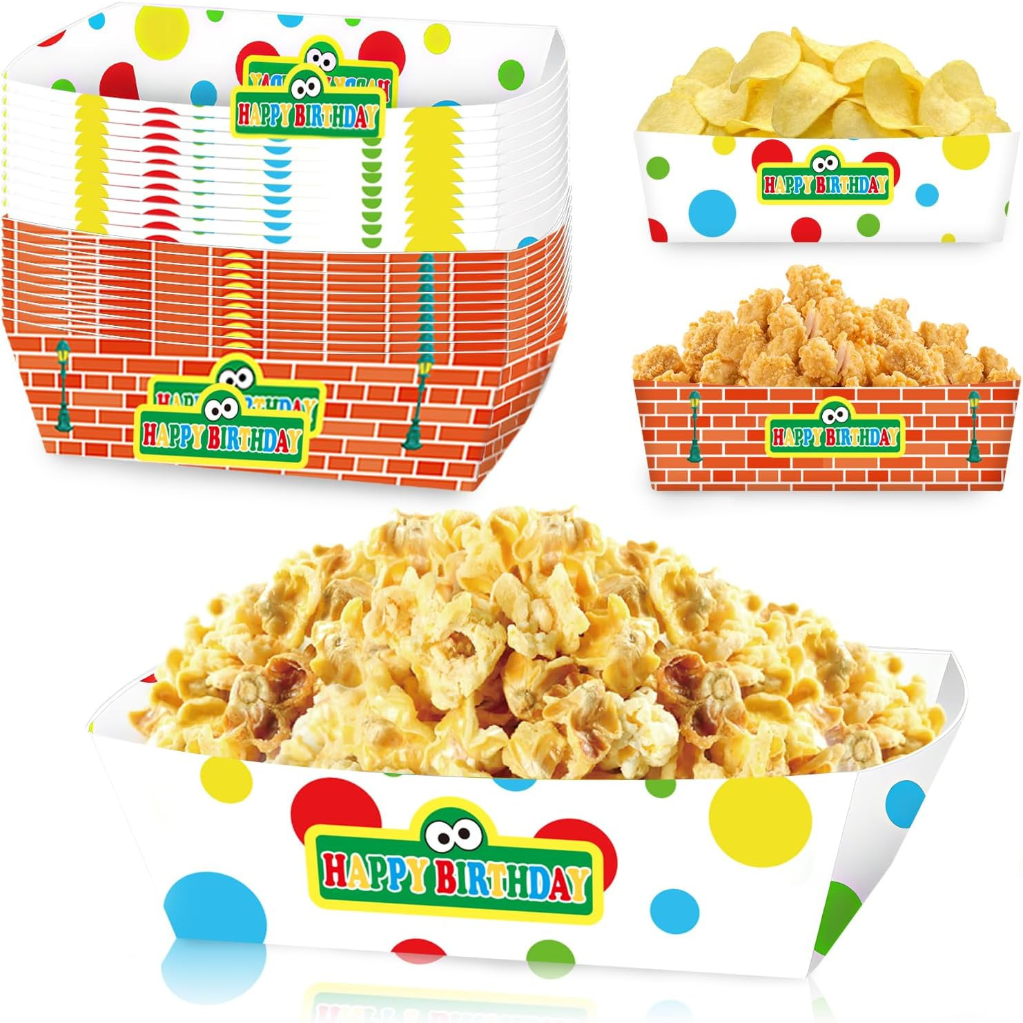 50PCS Cartoon Friends Paper Food Trays – 2.5Lb Heavy-Duty Disposable Food Boats,