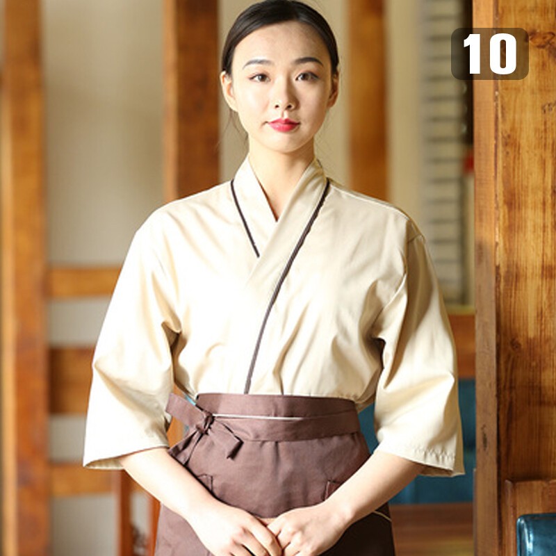 Unisex Japanese Medium Sleeve Cook Uniform Kimono Chef Sushi Restaurant Overalls