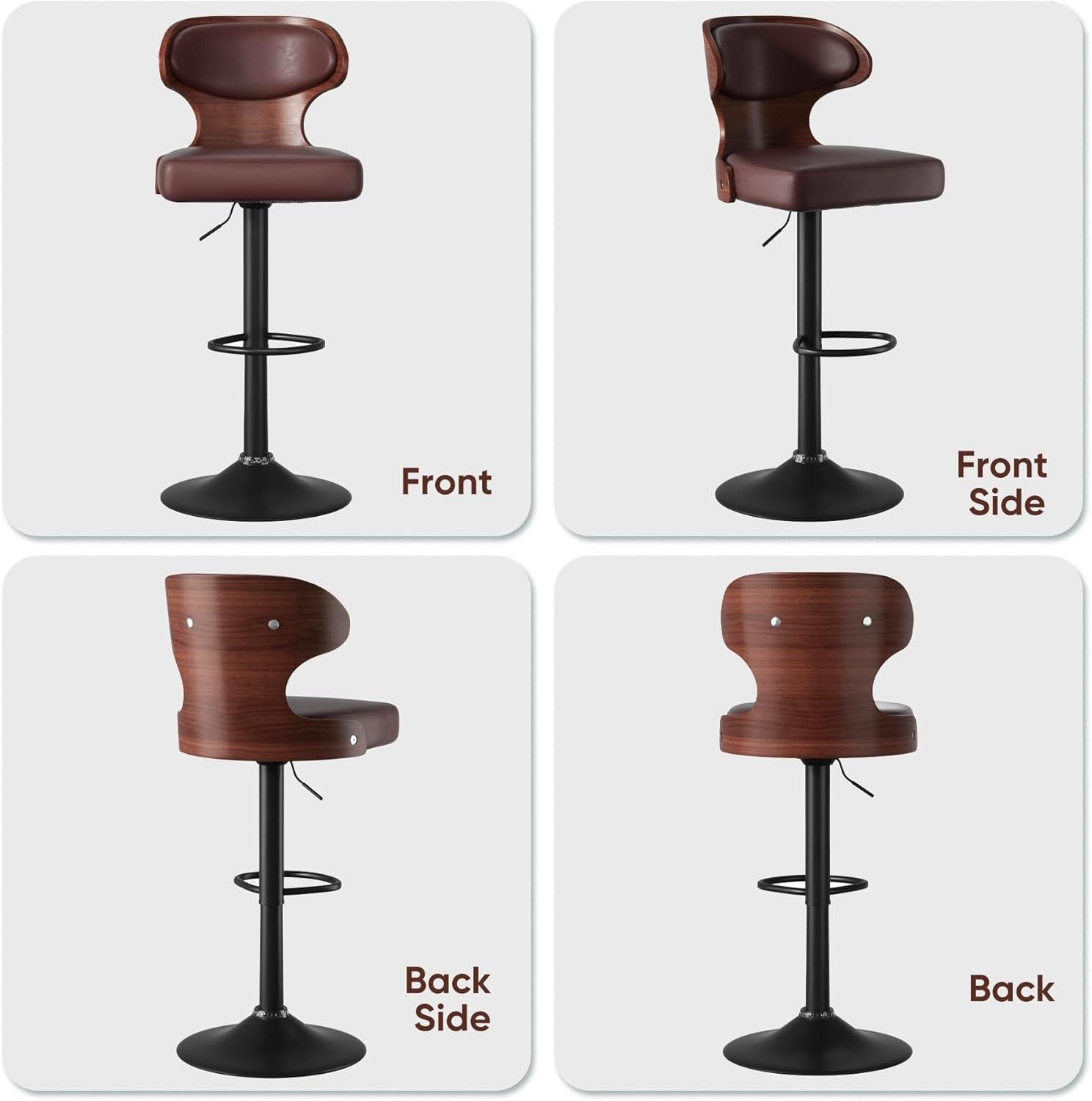 Bar Stools Set of 2 Seat Adjustable Height 24.5-33.5IN – Bentwood Swivel