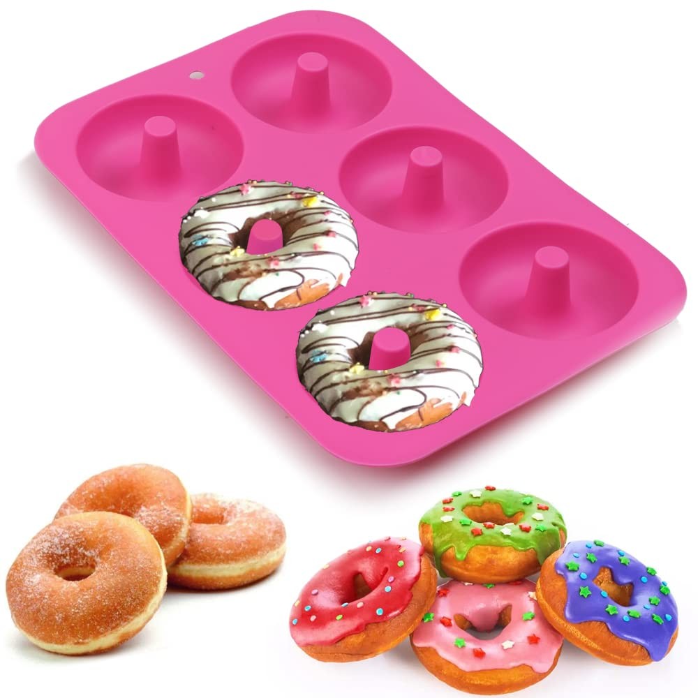 homEdge Silicone Donut Molds, 2-Pack of 10*7*1 inches, Pink and Green