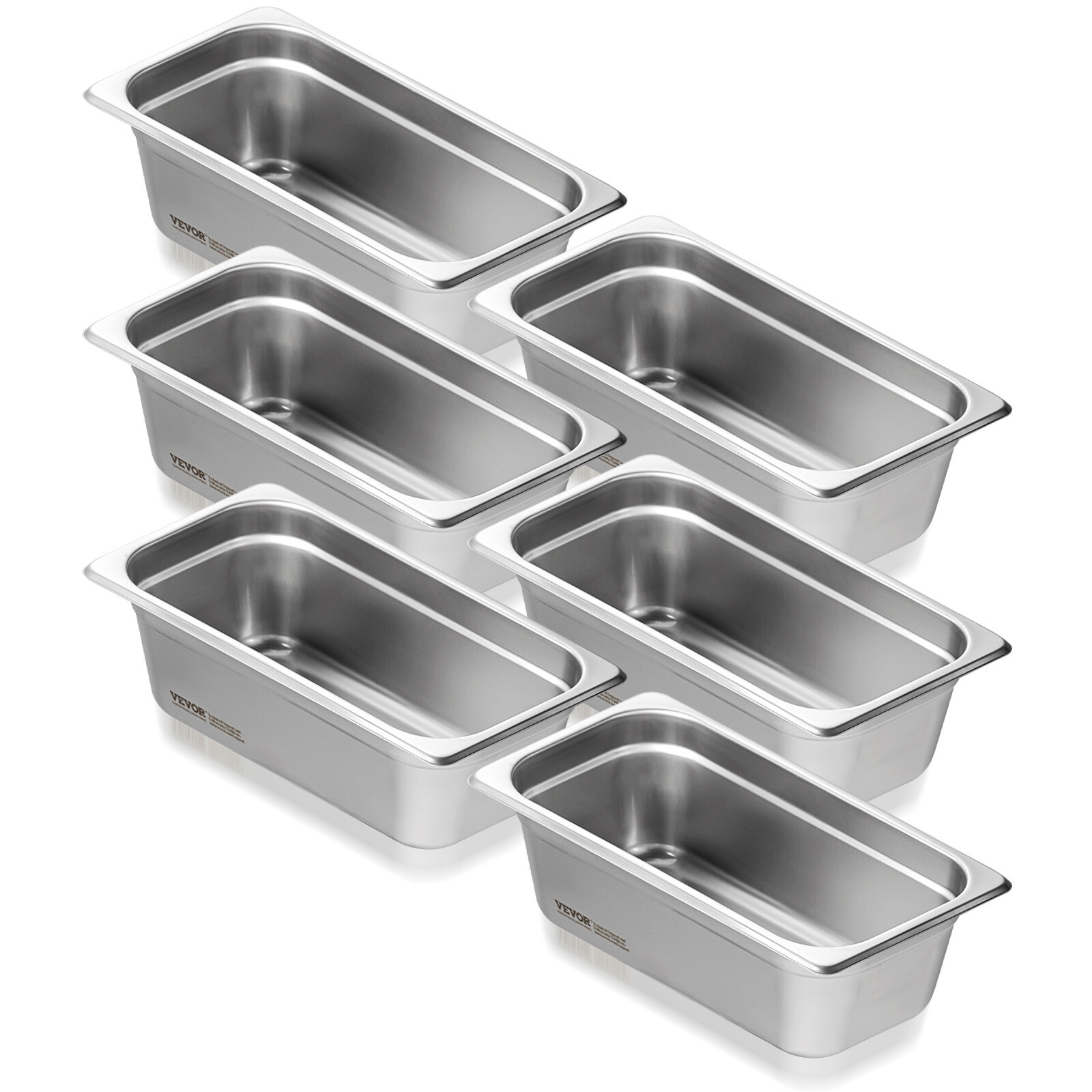VEVOR 6 Pack 1/3 Size Hotel Pans Steam Table Pan Stainless Steel 4″ Deep