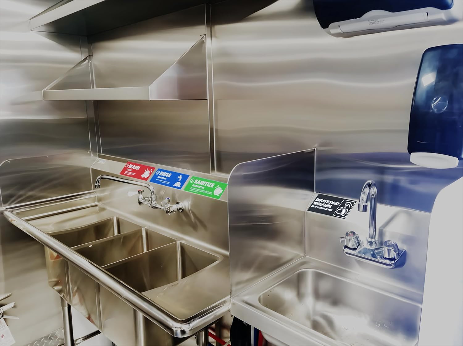 [Enhanced] Wash Rinse Sanitize Sink Labels, Hand Wash Only, and Employee Must Wa