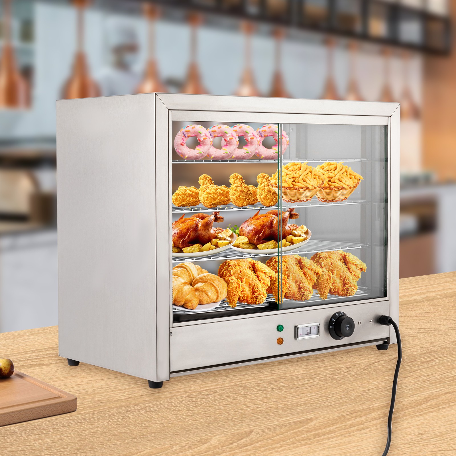 4-Tier Commercial Food Warmer Display Case Countertop Pie Pizza Cabinet 800W