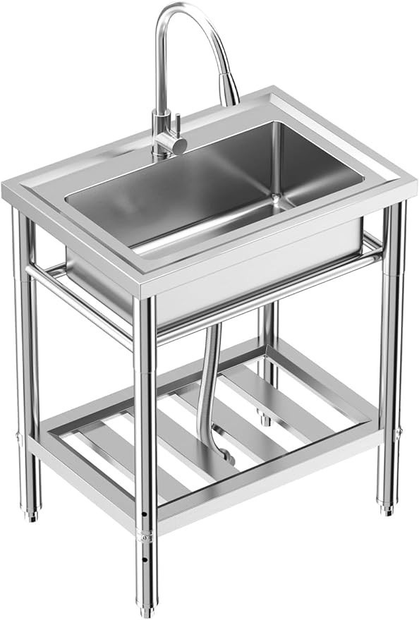 Kitchen Sink Stainless Steel Commercial Sink with Pull-out Faucet 28x20x34 Inch