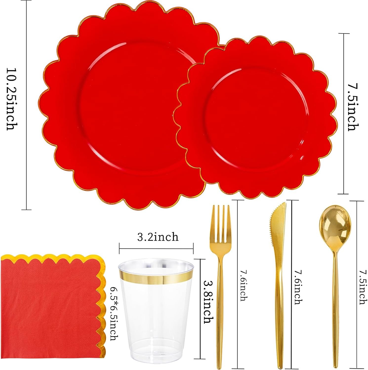 LIYH 210 Pcs Red Plastic Plates – Red Disposable Plates and Napkins Set, Gold