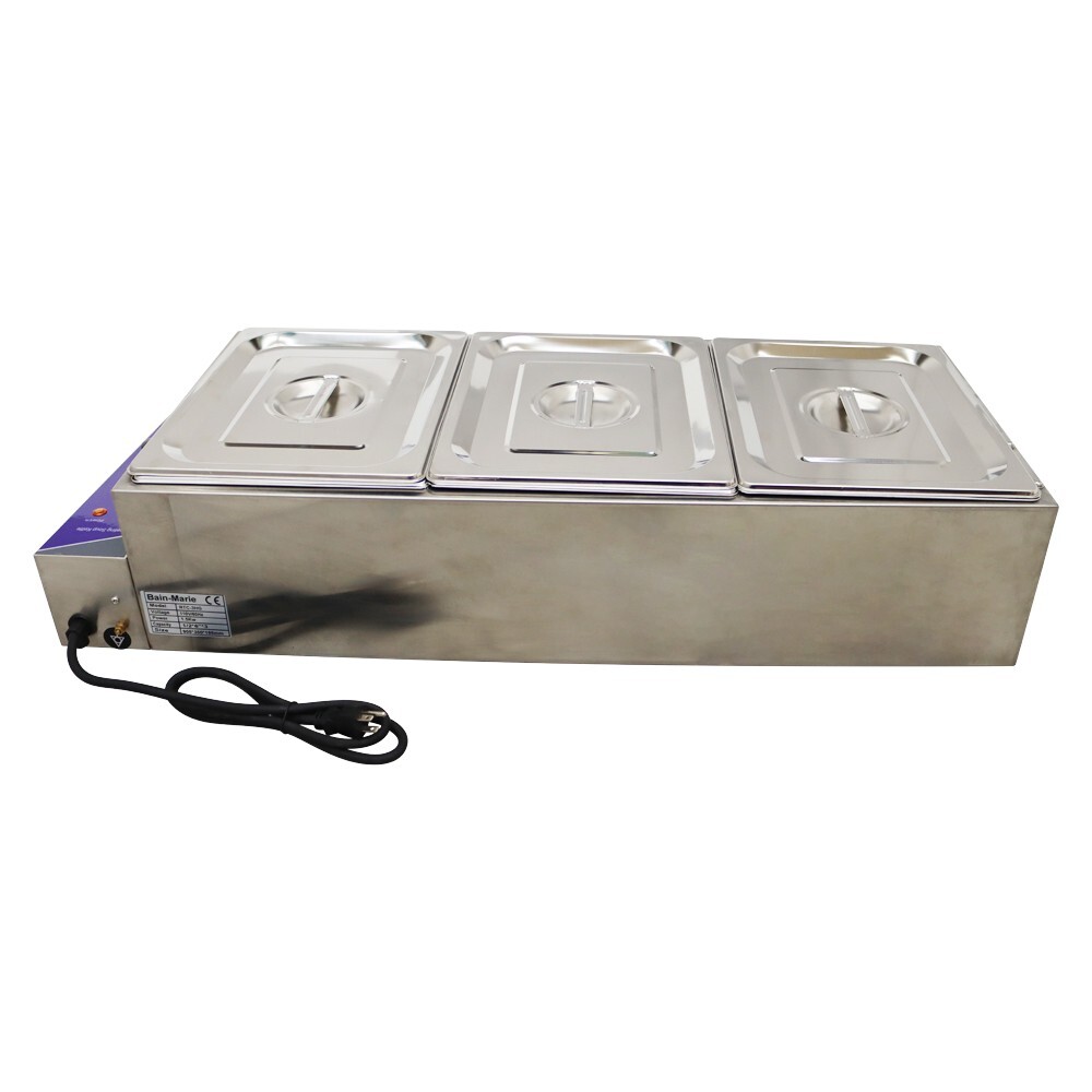3 Pots Counter top Food Warmer 6″ Deep 1/2 size Pan Bain Marie Steamer 1500W