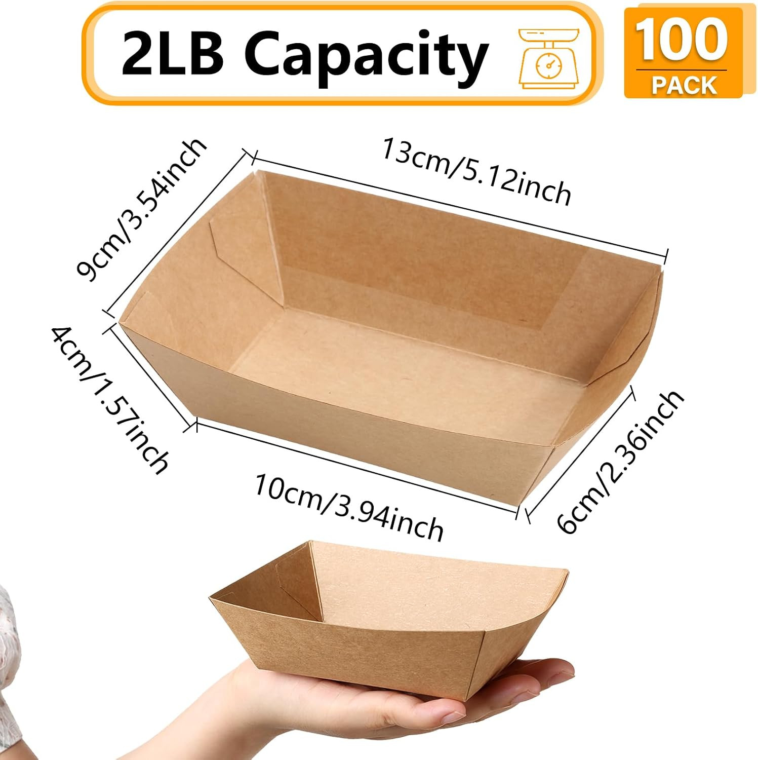2lb Paper Food Boats, Kraft Paper Food Nacho Trays Disposable Take Out Food Serv