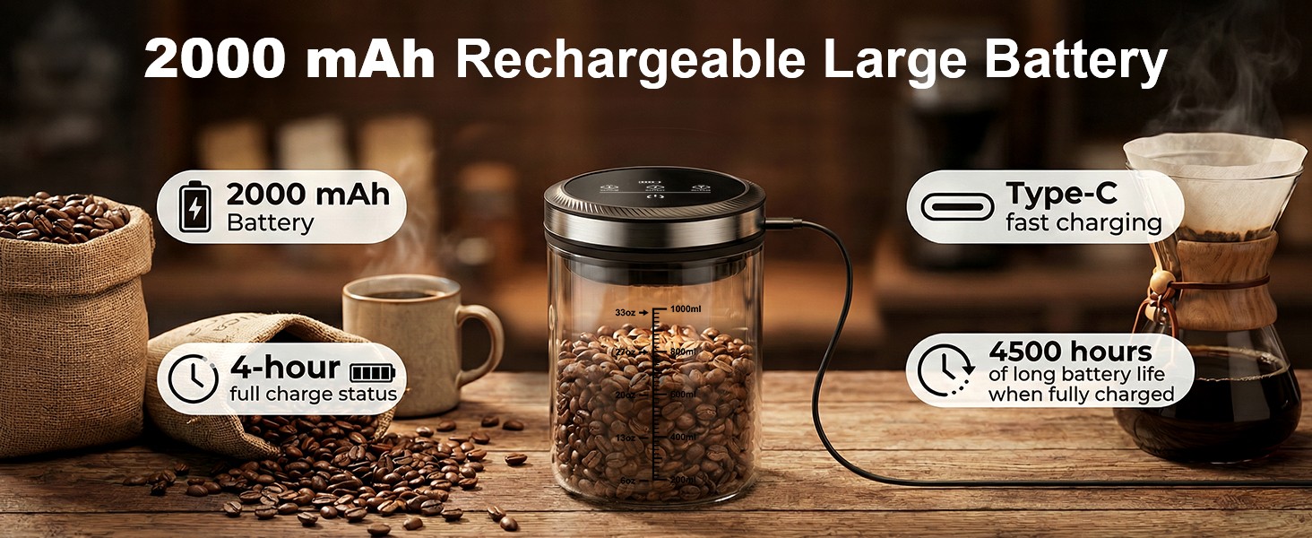 Vacuum Coffee Canister 1.2L – Airtight Food Storage Container for Coffee Beans,
