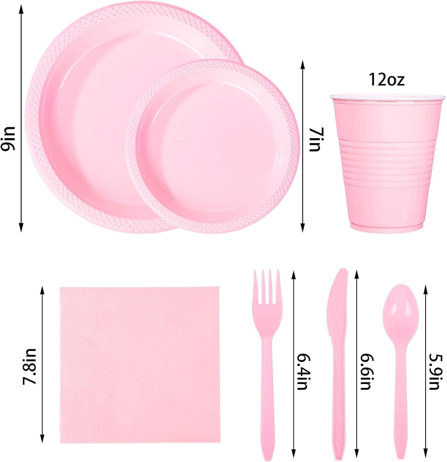 210 PCS Pink Plastic Plates for 30 Guests – Disposable Dinnerware Set Including