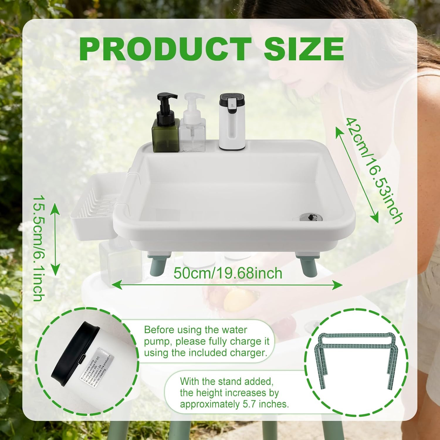 Portable Hand Wash Sink with Electronic Faucet for Indoor/Outdoor Use