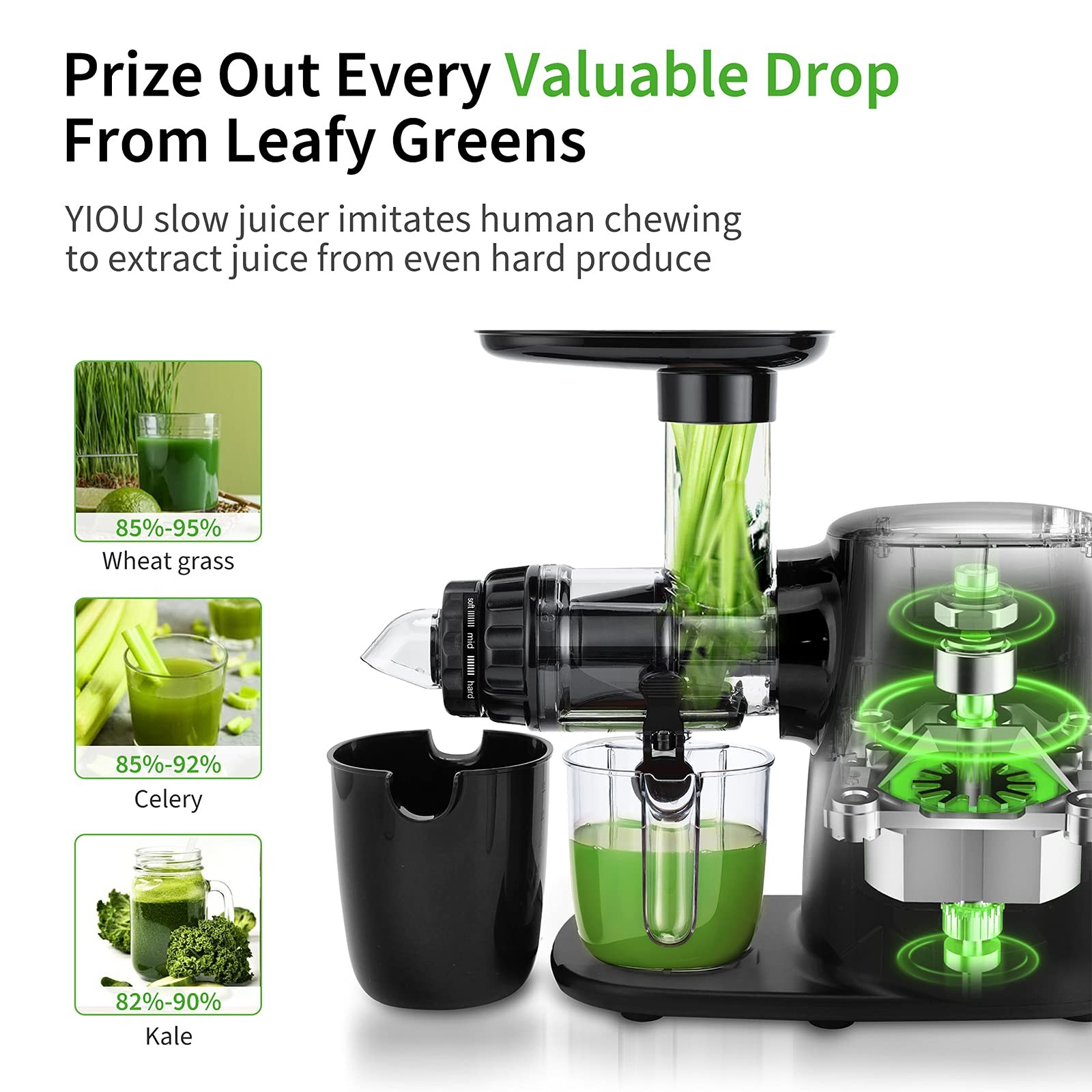 YIOU Juicer Machines, Cold Press Slow Masticating Easy to Clean Black