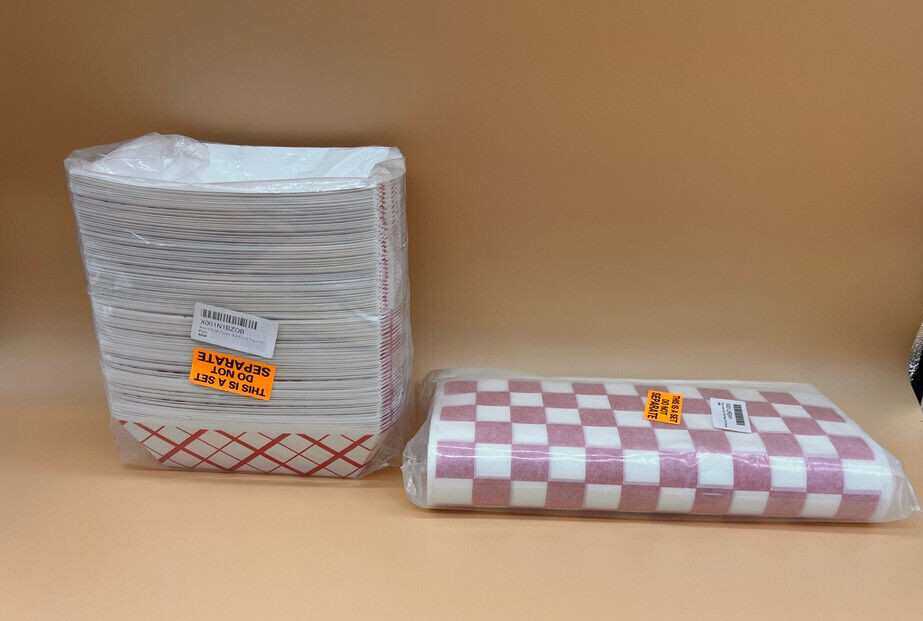 100 Heavy Duty Grease Resistant 3 Lb Food Trays & 300 Deli Liner Nachos Hot Dogs