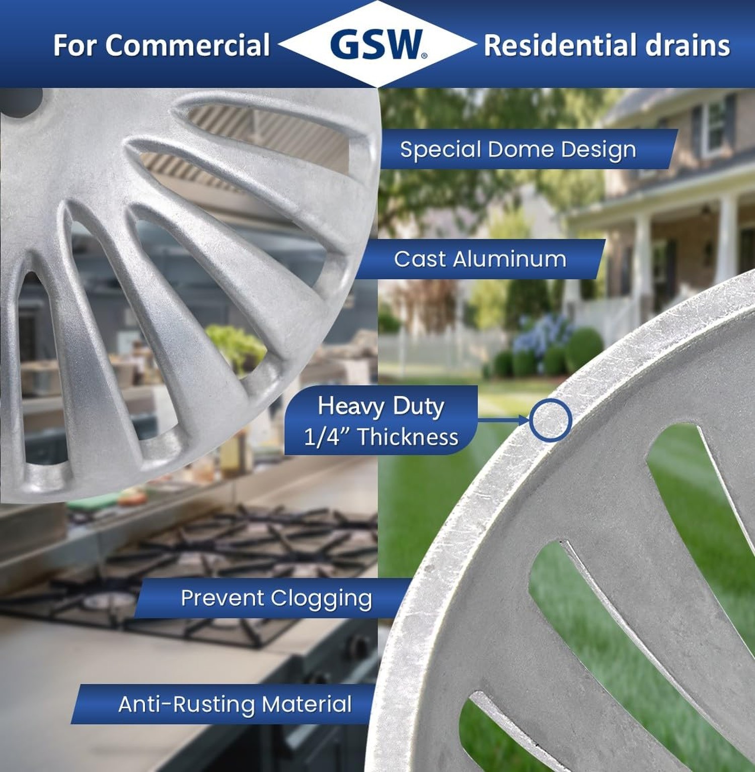 GSW FS-DS Aluminum Dome Strainer, Floor Sink Drain Cover for 12″ Floor Sink. …