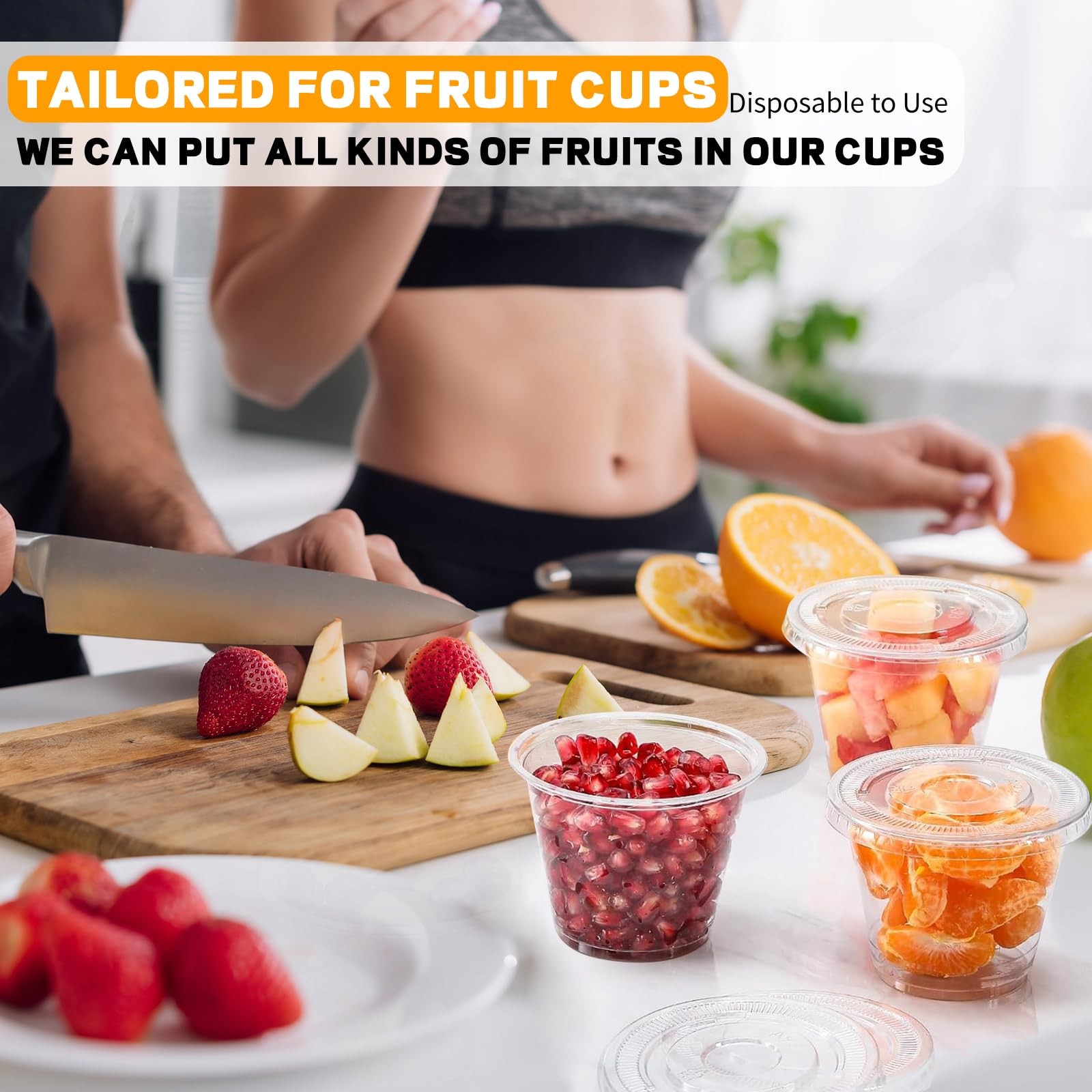 CenYouful 9 oz Clear Plastic Cups with Flat Lids No Hole, 50 Pack 9OZ,
