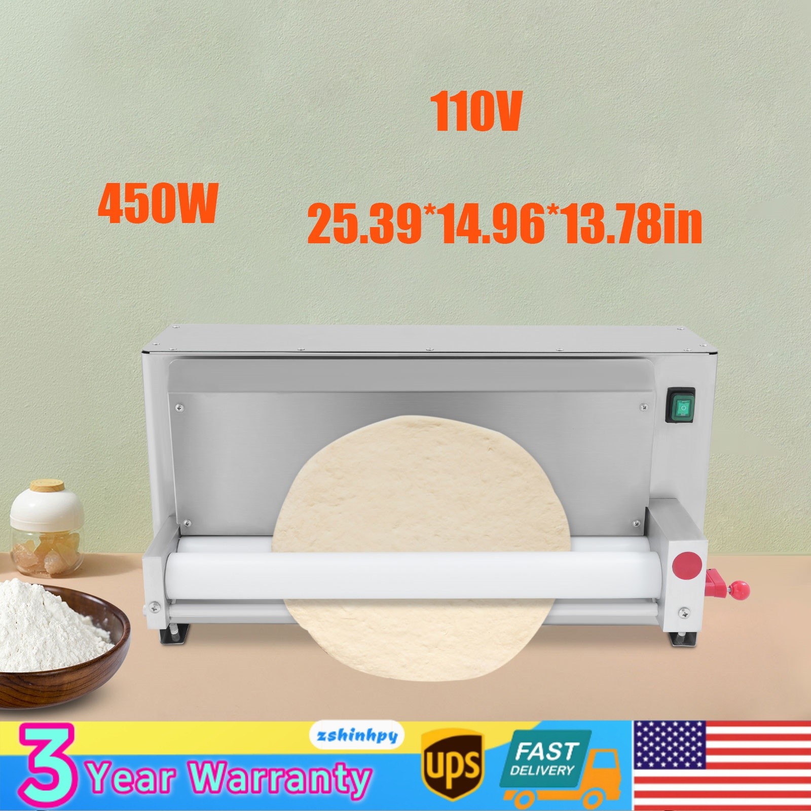 3-18″ Commercial Electric Pizza Dough Roller Sheeter Pastry Press Making Machine