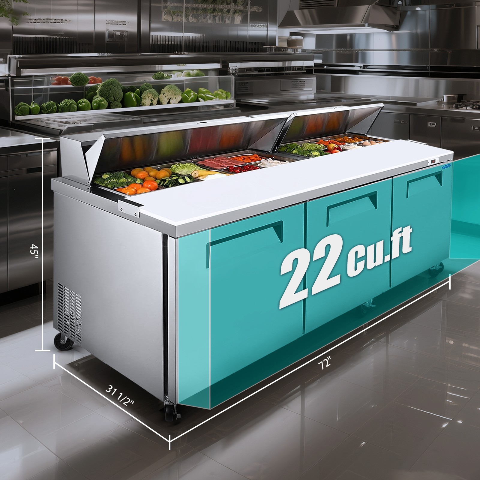 72″ Commercial Sandwich Prep Table Fridge,Ideal for High-Volume Deli&Cafe Prep