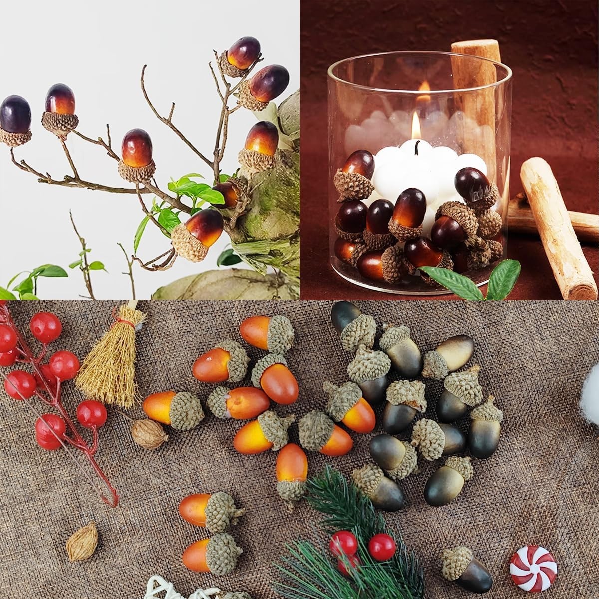 TIHOOD 160PCS Artificial Acorns Bulk Small Fake Dark Brown and Brownish Red