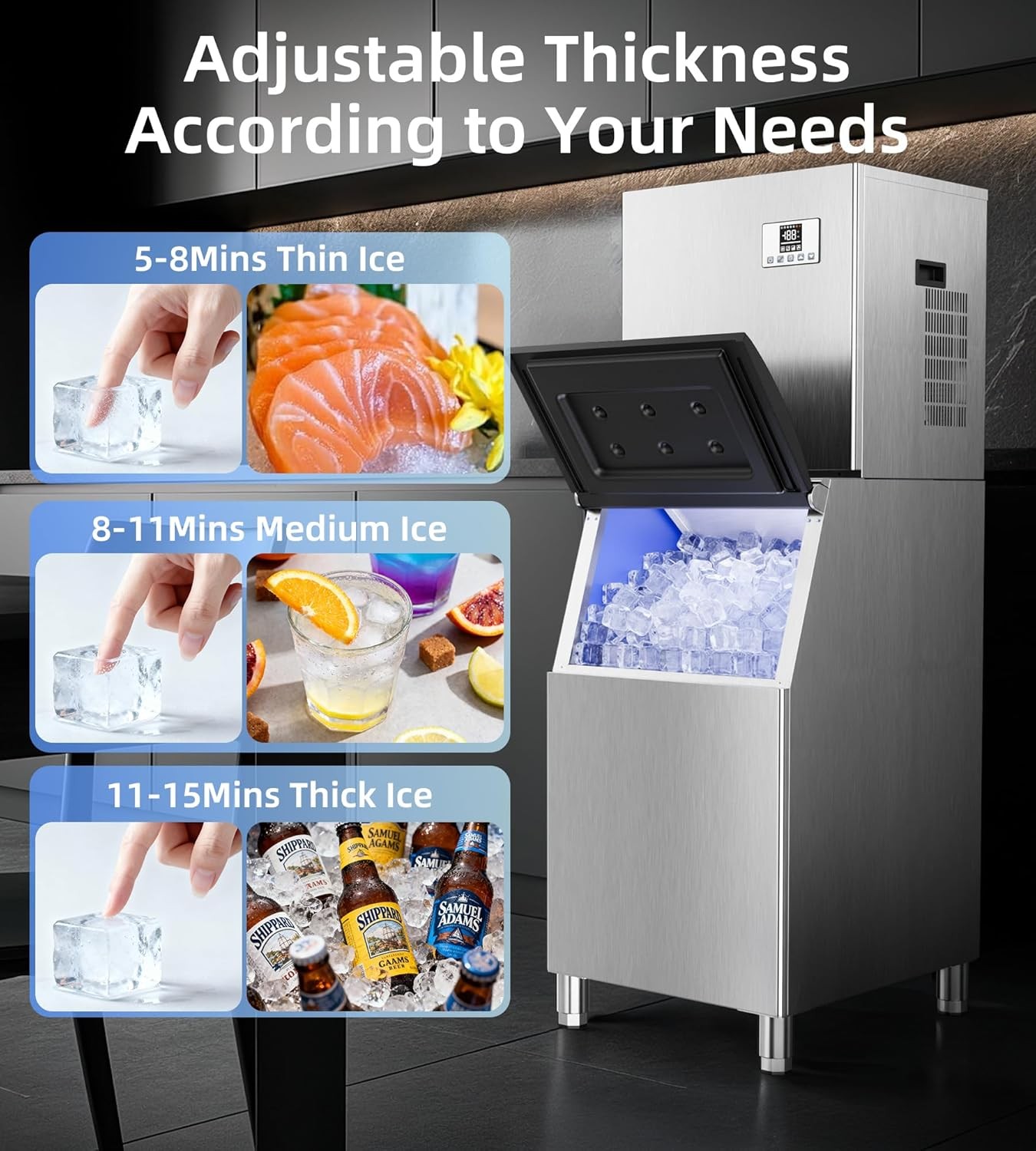 Landeagle Commercial Ice Maker Machine 450Lbs/24H with 250Lbs Storage, Self-Clea