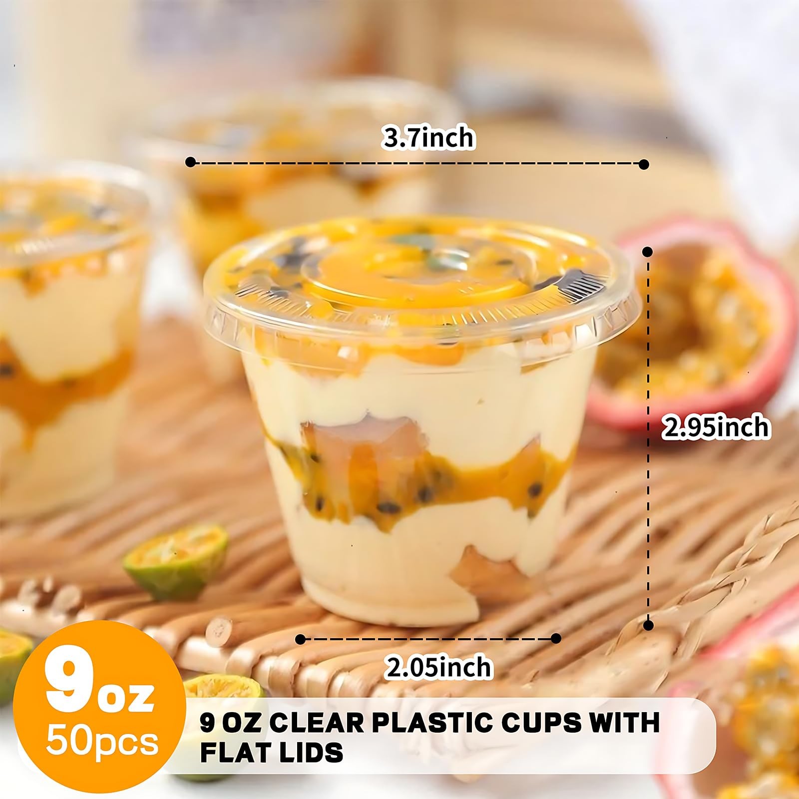 CenYouful 9 oz Clear Plastic Cups with Flat Lids No Hole, 50 Pack 9OZ,