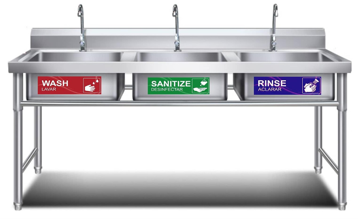 4 Pack Wash Rinse Sanitize Sink Labels, Waterproof Sticker Signs Perfect for 3 C