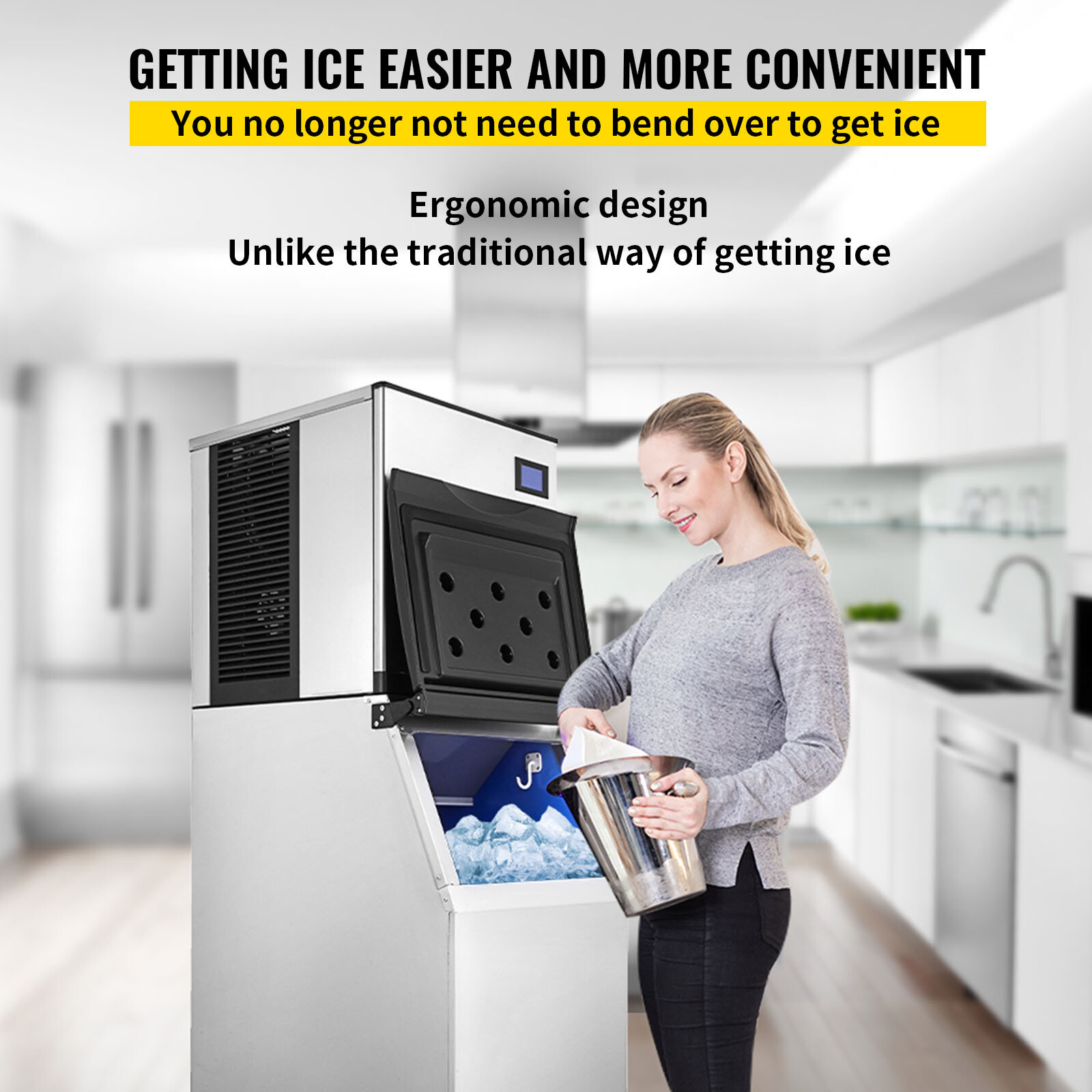 1000lbs/24H Ice Machine w/ 639lbs Storage Bin Automatic Cleaning Ice Machine