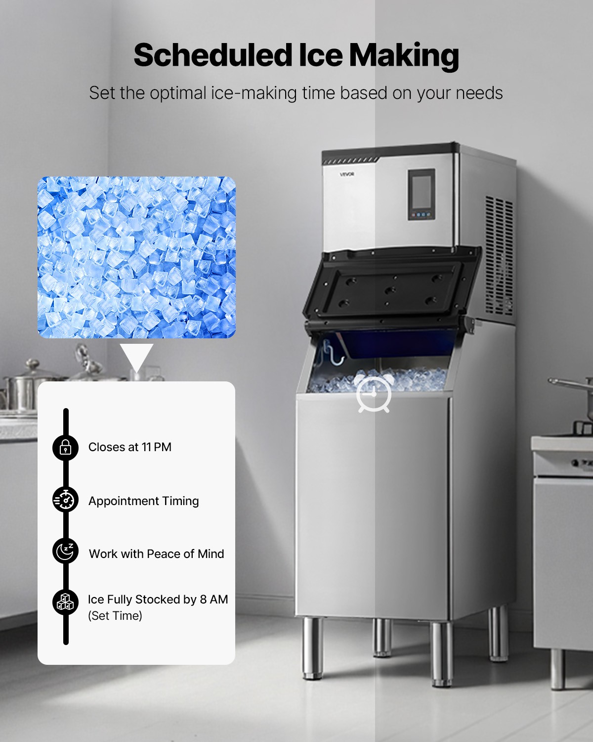 VEVOR Commercial Ice Maker 300LBS/24H with 300LBS Storage Bin Auto Self-Cleaning
