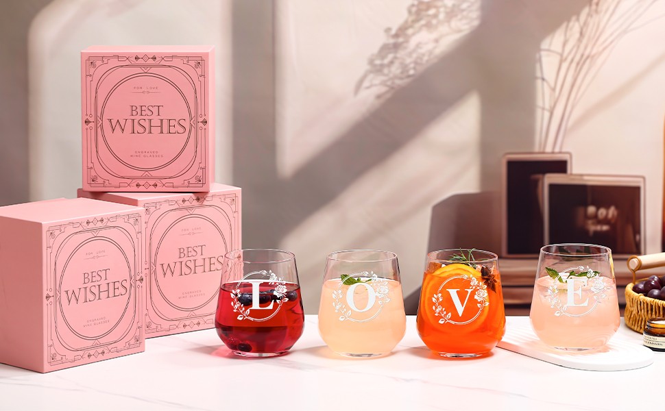Personalized Stemless Wine Glass – Custom Engraved Monogrammed Initial