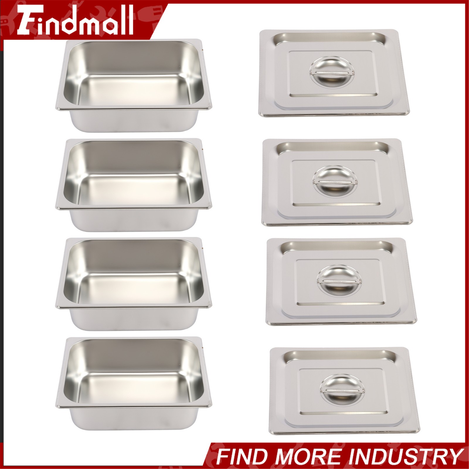 Findmall 4 Pack Hotel Pans 1/2 Size 4″ Deep Stainless Steel Steam Table with Lid