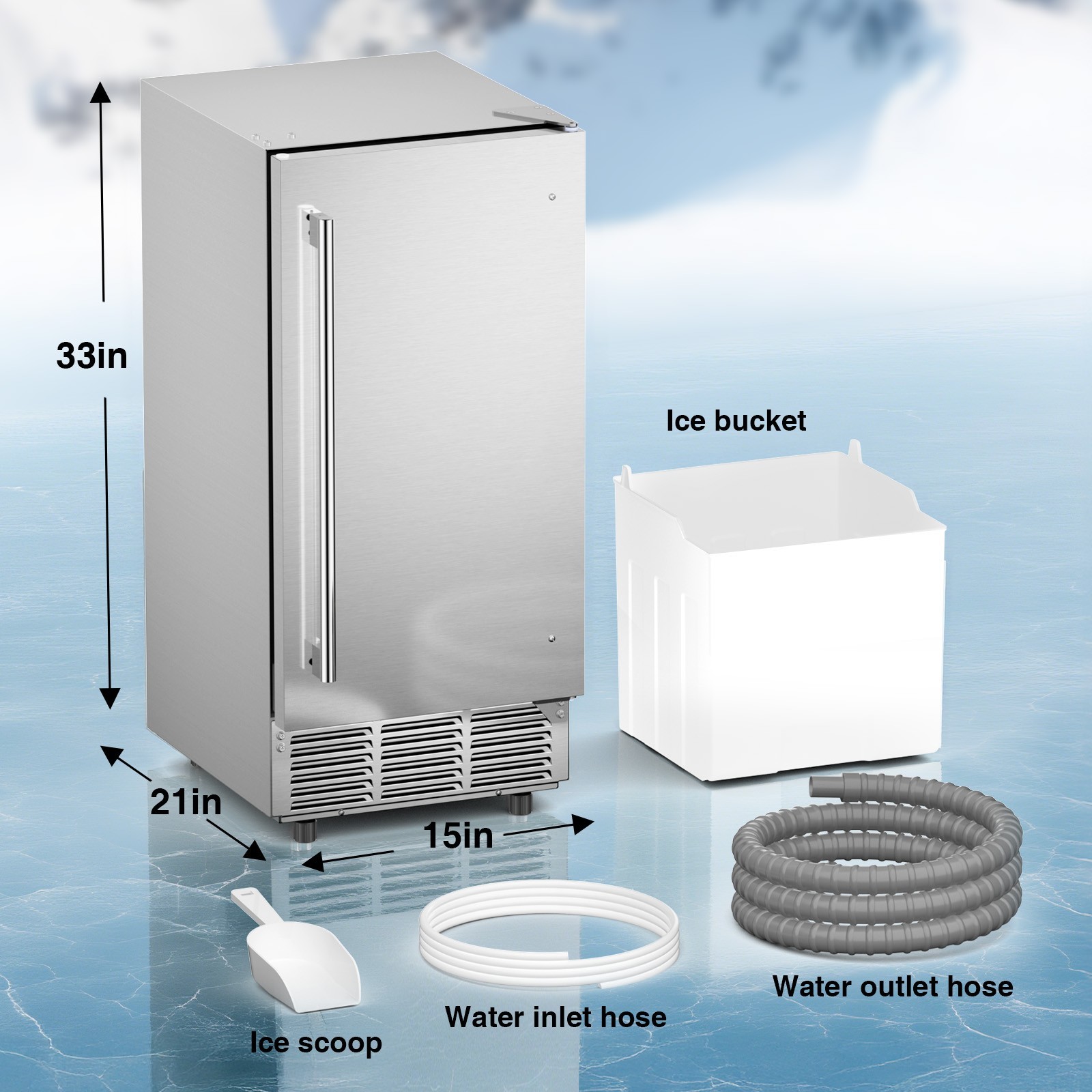 15″ W Under Counter Ice Maker Machine 85 Lb/Day Auto-Cleaning Built-in Ice Maker