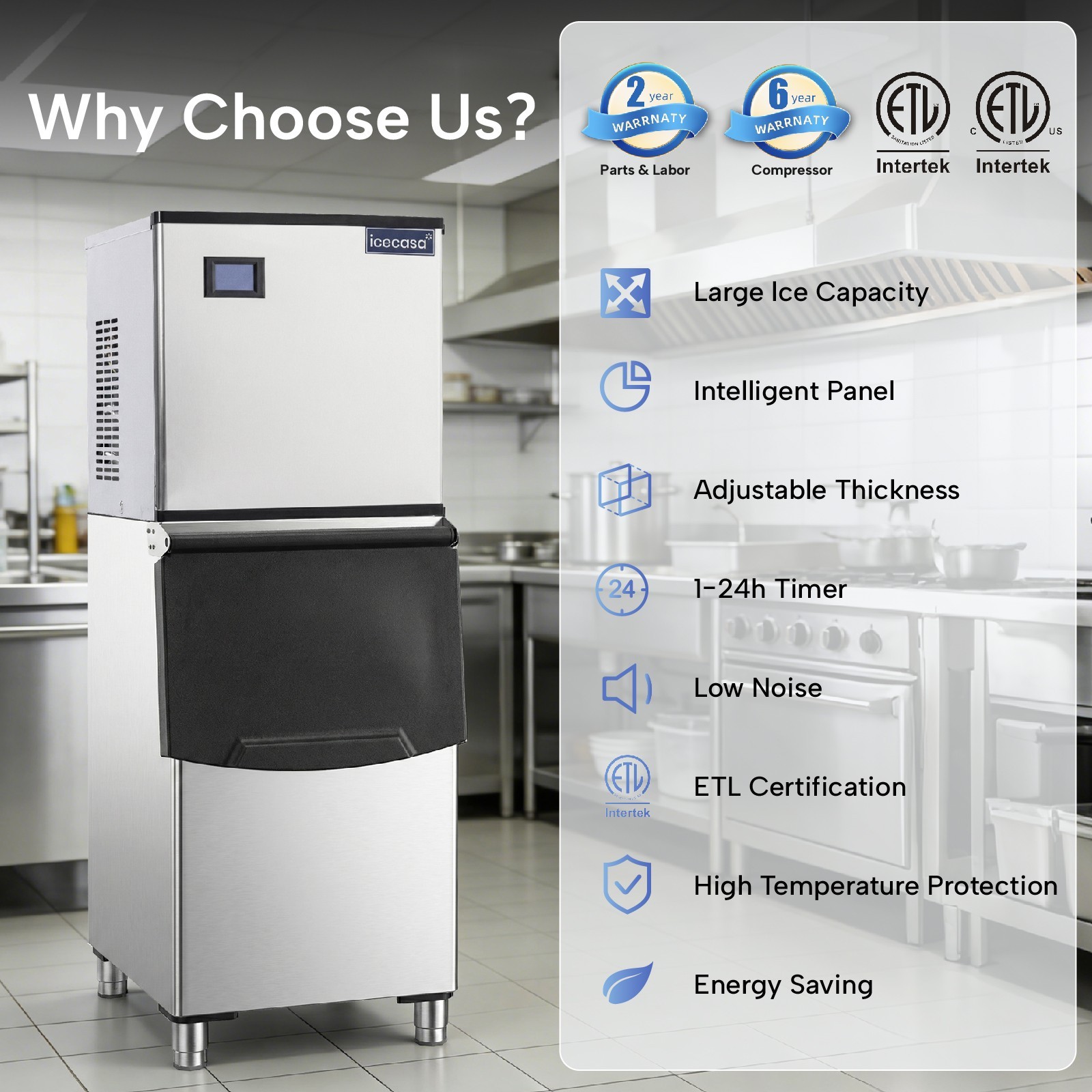 ICECASA Commercial Ice Maker Machine, 540 lbs Ice Makers with 200lbs Storage